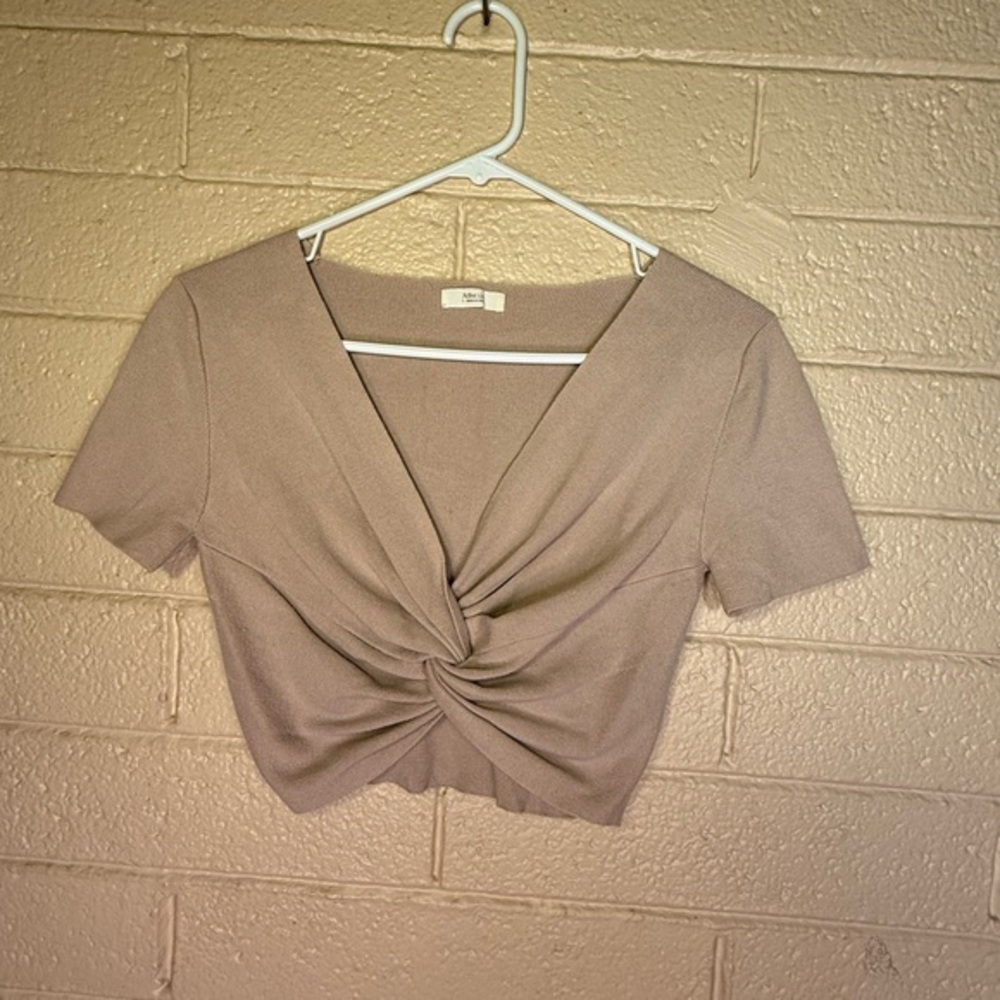 Active USA Taupe Twist-Front Crop Top